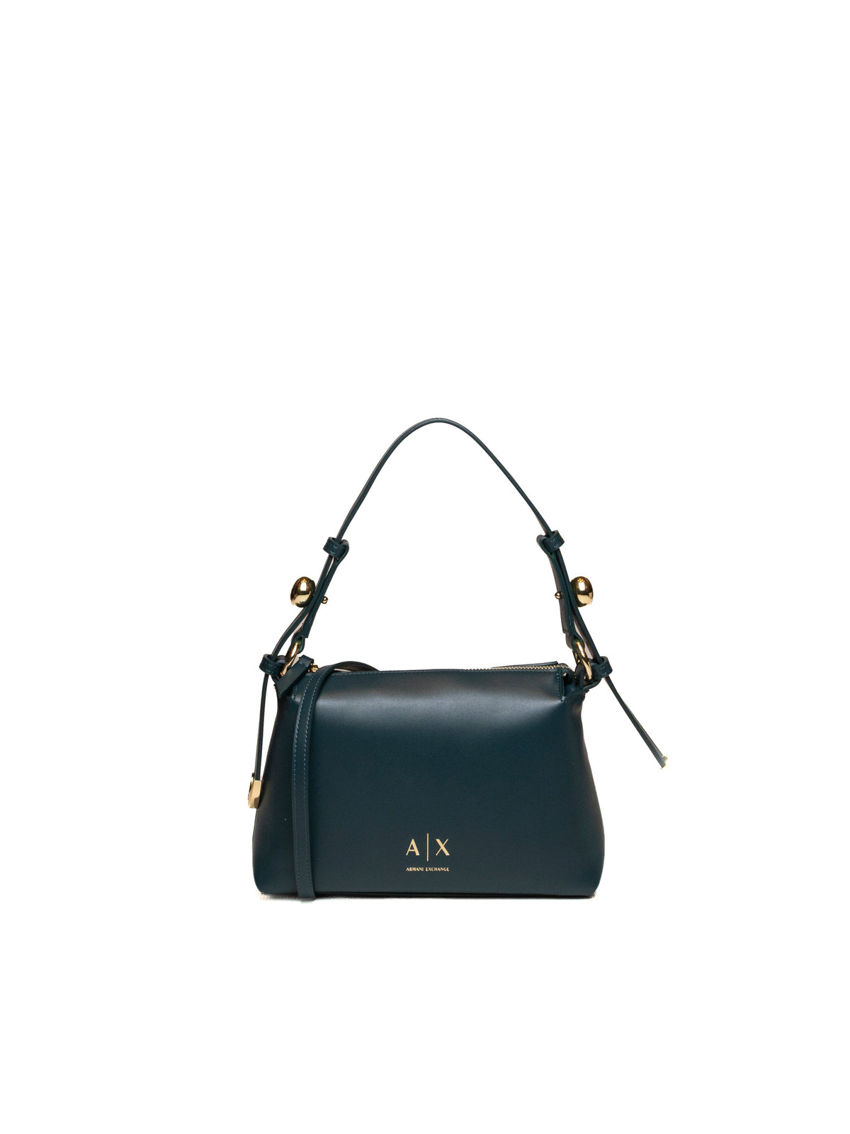 Borsa a spalla in pelle verde Armani Exchange con logo dorato e manico superiore