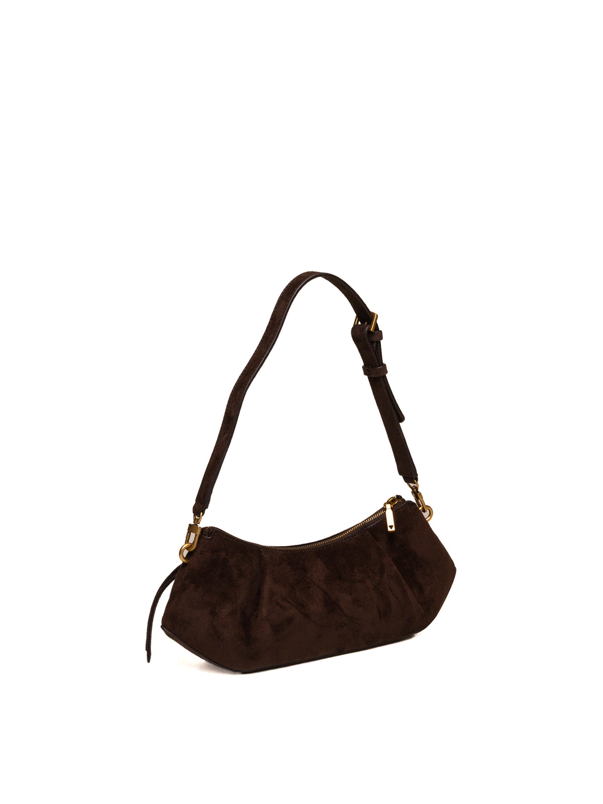 Borsa a spalla marrone scuro GUESS vista posteriore di tre quarti con tirazip metallico