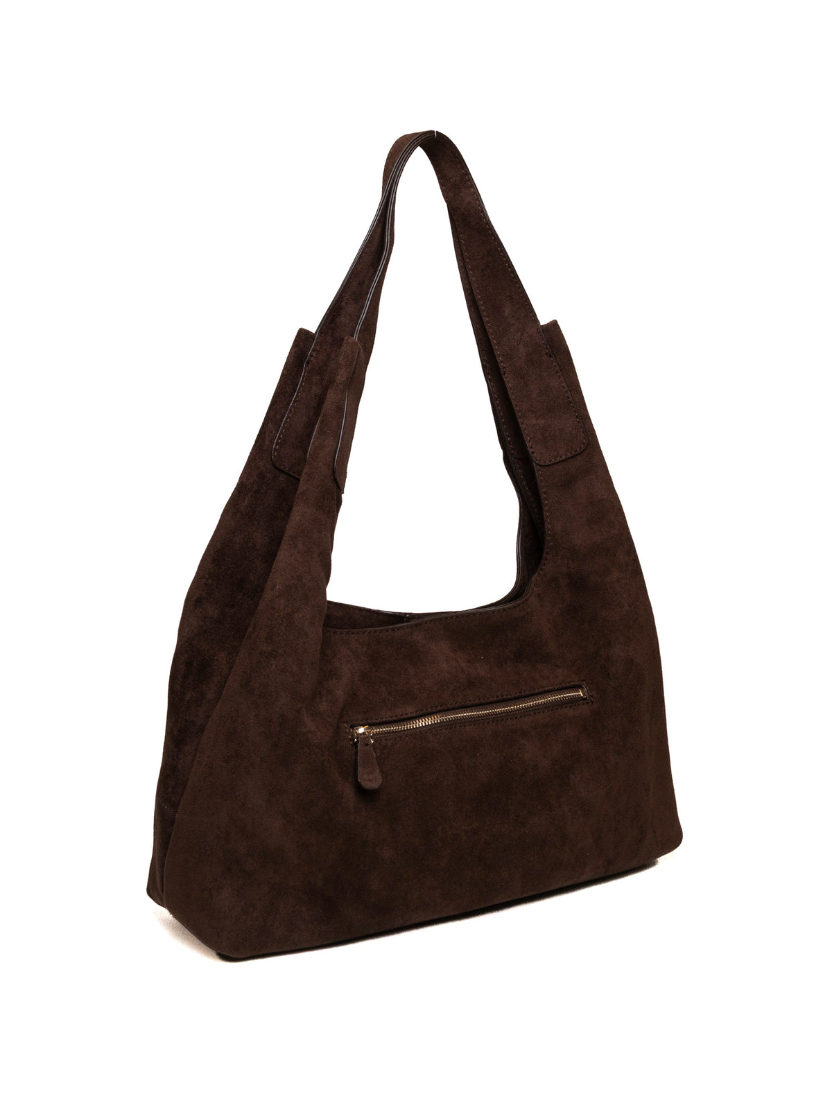 Borsa hobo Sunset GUESS in camoscio espresso vista dal retro con tasca a zip