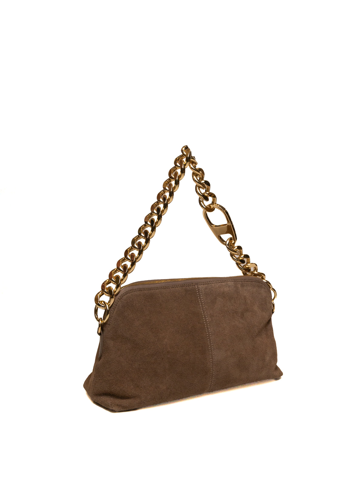 Borsa a spalla in pelle scamosciata taupe MY-BEST BAG vista angolata di tre quarti