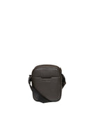 Borsello a tracolla in pelle martellata moro Armani Exchange con tasca frontale e logo.