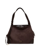 Borsa a spalla hobo in camoscio moro Armani Exchange vista frontale con logo dorato