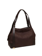 Borsa hobo marrone scuro Armani Exchange vista di tre quarti con zip laterale dorata