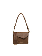 Borsa a tracolla in pelle mud Ermanno Scervino vista frontale con patta e borchie dorate