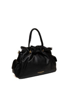 Borsa in pelle nera Ermanno Scervino vista posteriore con logo dorato e tracolla