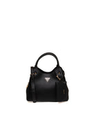 Borsa a mano in pelle nera Guess con logo triangolare dorato e mini pochette frontale
