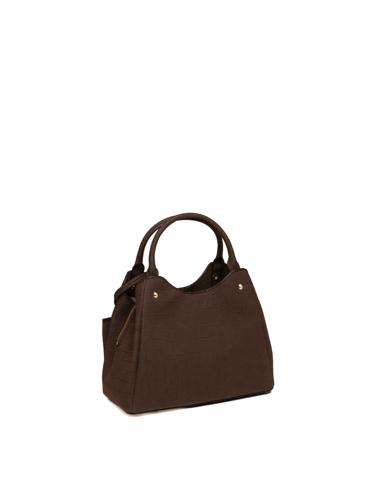 Borsa Lorella in pelle marrone espresso Guess vista di tre quarti posteriore con doppi manici