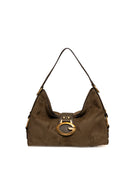 Borsa hobo Camden in camoscio verde oliva Guess vista frontale con fibbia dorata