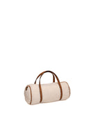 Borsa bauletto cilindrico GUESS Off White con profilo e minuterie dorate vista di tre quarti