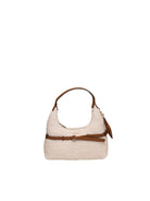Borsa hobo Off White Guess vista frontale con manico cognac e pendente decorativo