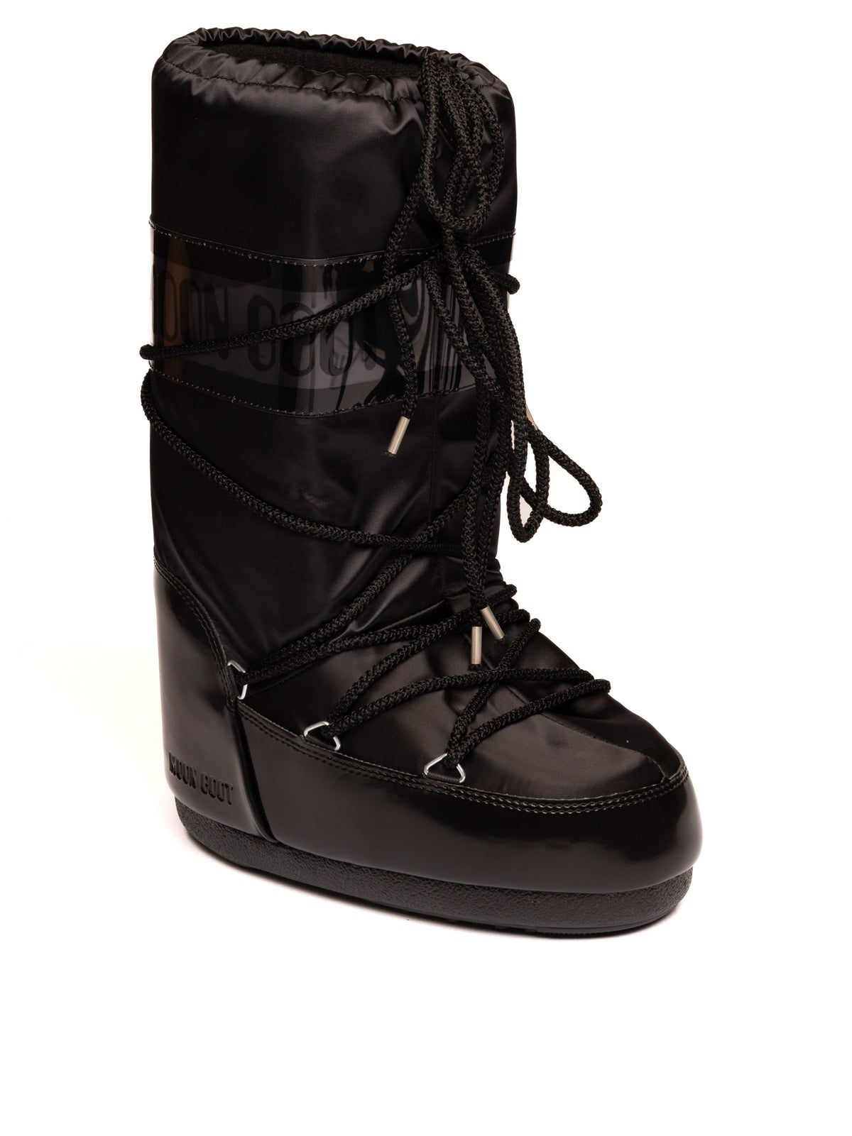 Doposci in nylon nero MOON BOOT vista frontale con punta rotonda imbottita