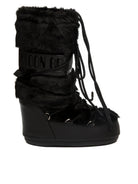 Doposci Icon Faux Fur neri MOON BOOT vista laterale interna con zeppa e lacci