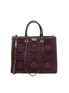 Shopper Atena in tessuto ricamato e pelle incenso MY-BEST BAG vista frontale con manici