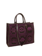 Shopper Atena in tessuto ricamato e pelle incenso MY-BEST BAG vista di tre quarti