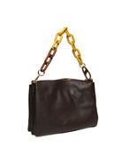 Borsa a spalla in pelle marrone scuro MY-BEST BAG vista posteriore angolata con soffietto