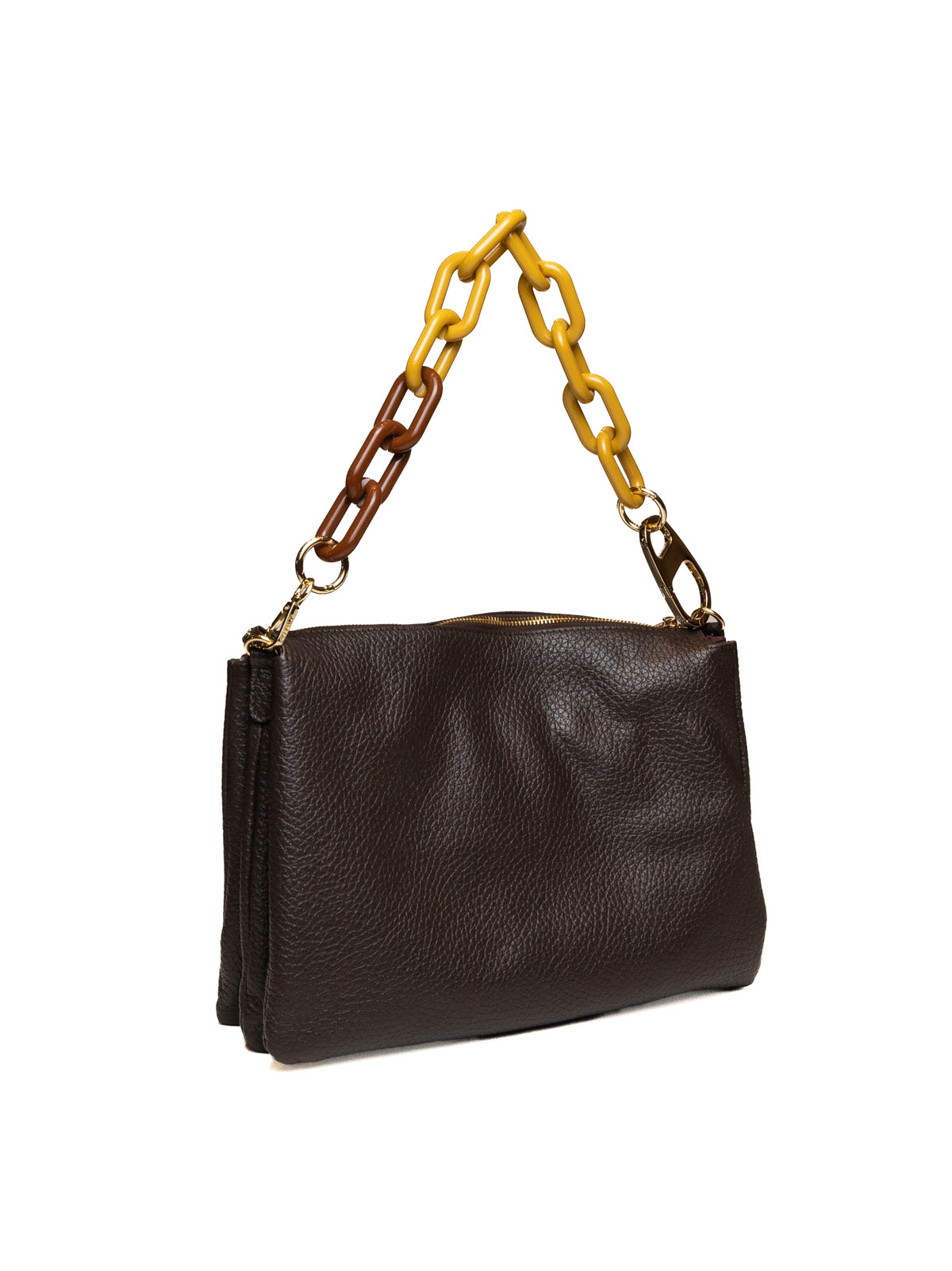 Borsa a spalla in pelle marrone scuro MY-BEST BAG vista posteriore angolata con soffietto