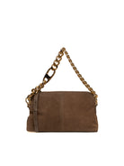 Borsa a spalla in pelle scamosciata taupe MY-BEST BAG vista frontale con catena dorata