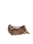 Borsa hobo laminata bronzo MY-BEST BAG con logo dorato, zip e tracolla dal fronte