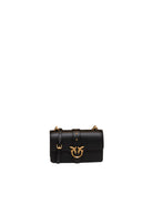 Borsa a tracolla in pelle nera PINKO con fibbia Love Birds e borchie dorate.