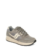 Sneaker in camoscio e mesh grigio Saucony vista tre quarti anteriore con allacciatura