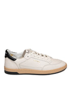 Sneaker bassa in pelle bianca e blu THE 76 con vista laterale e scritte dorate