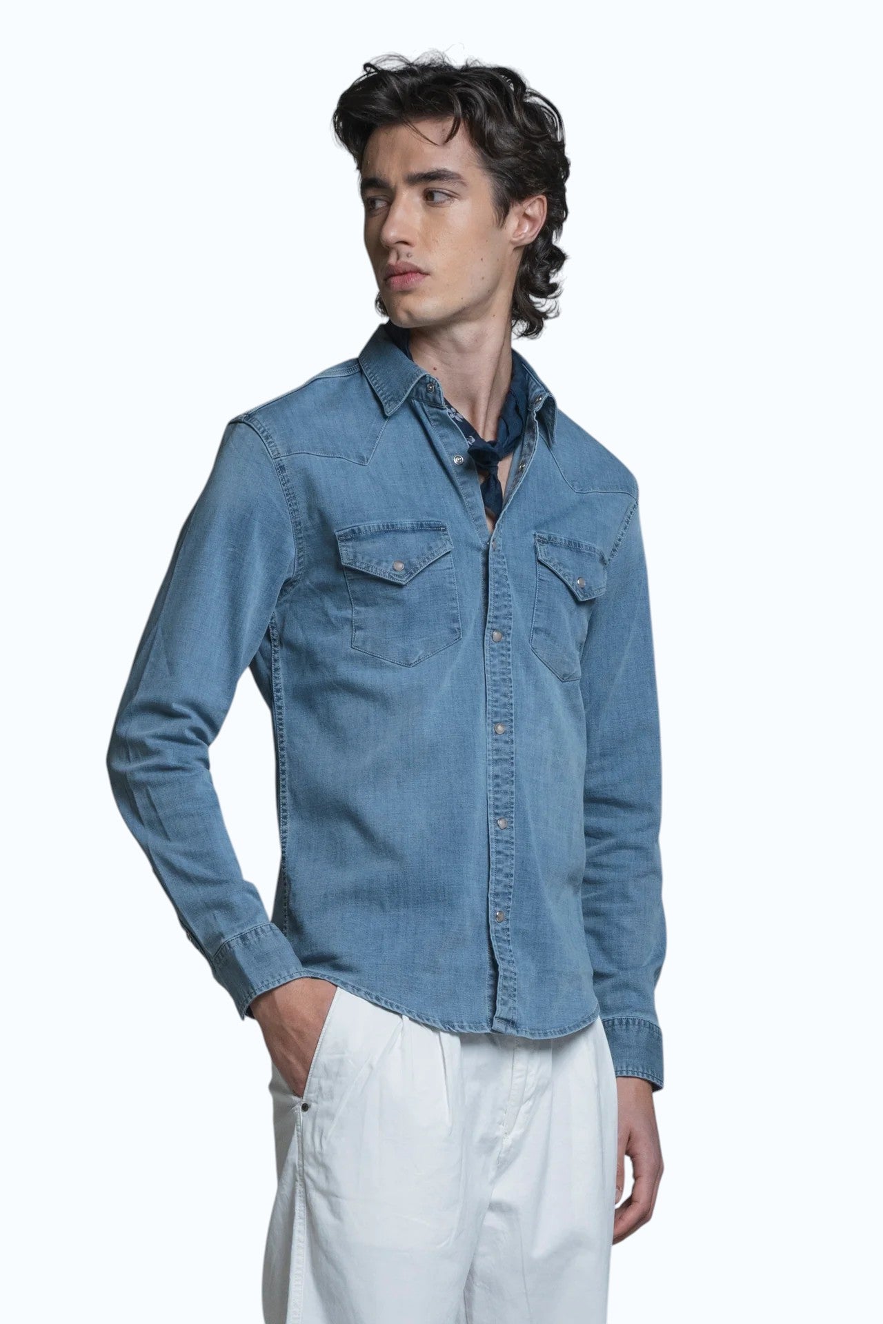 IMPURE camicia denim azzurra FORD DENIM-C49 