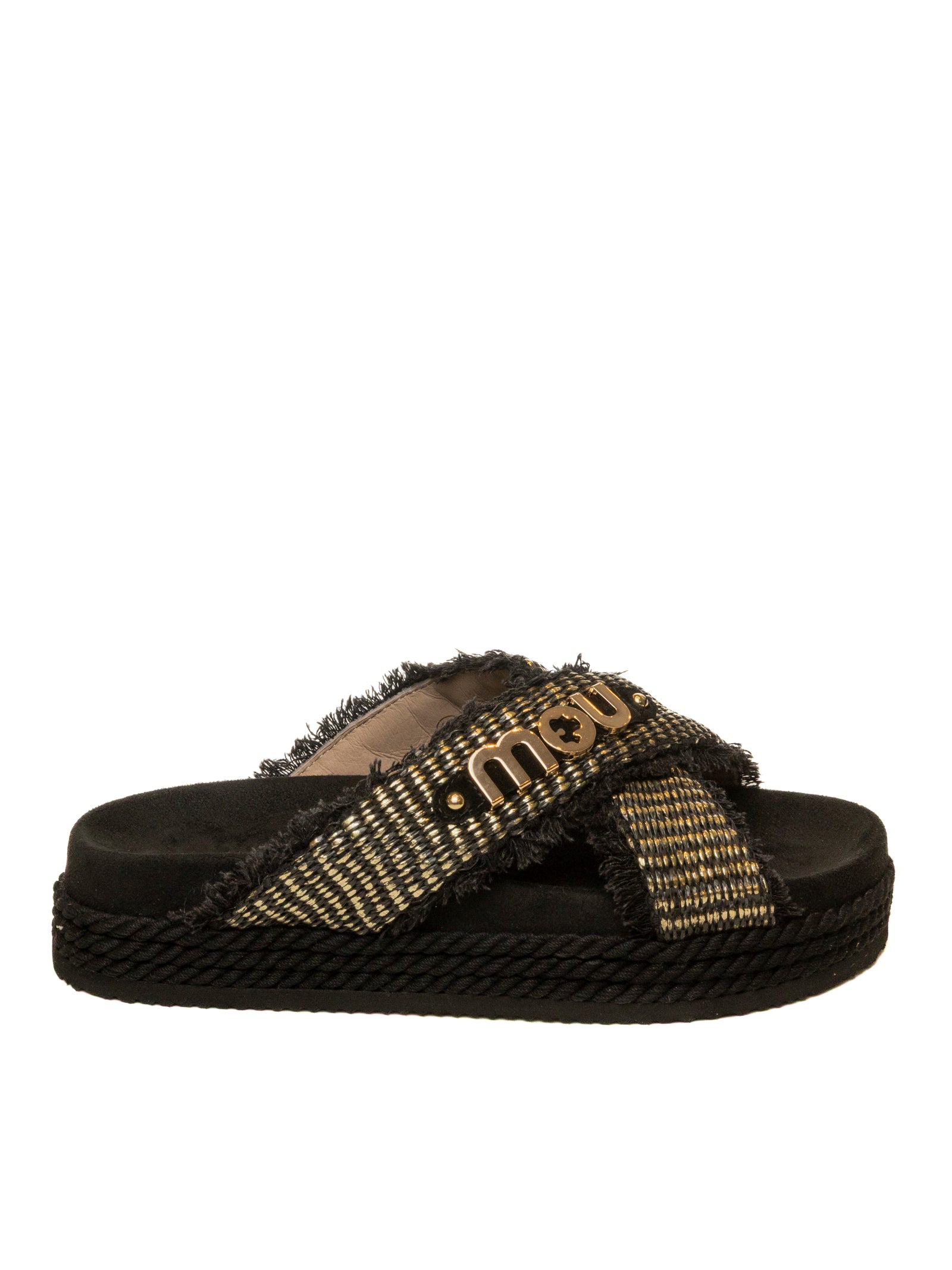 MOU Sandalo rafia intrecciata nero 451009K RAFIA-RMB 